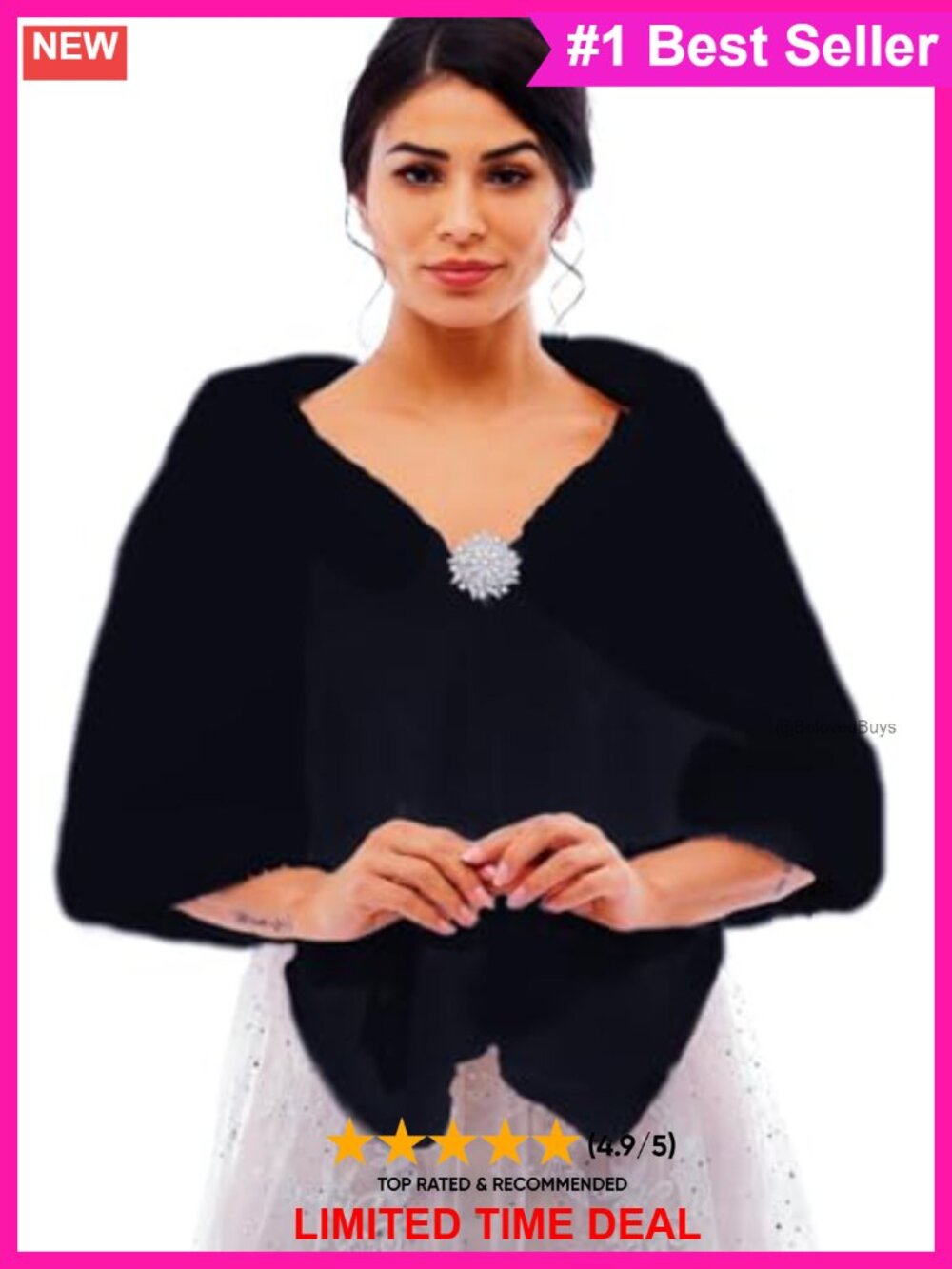 Faux Fur Bridal Shawl Wrap with Rhinestone Brooch for Weddings